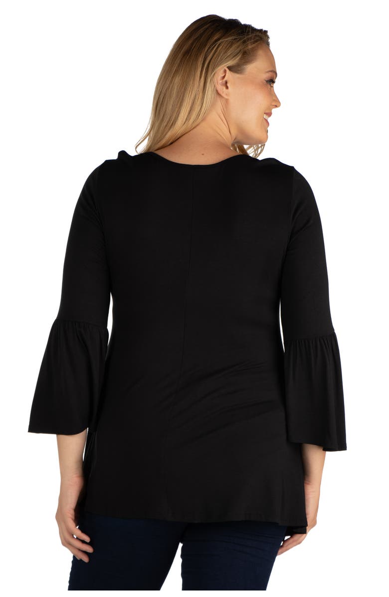 24seven Comfort Apparel Plus Size Long Bell Sleeve Flared Tunic Top, Alternate, color, Black