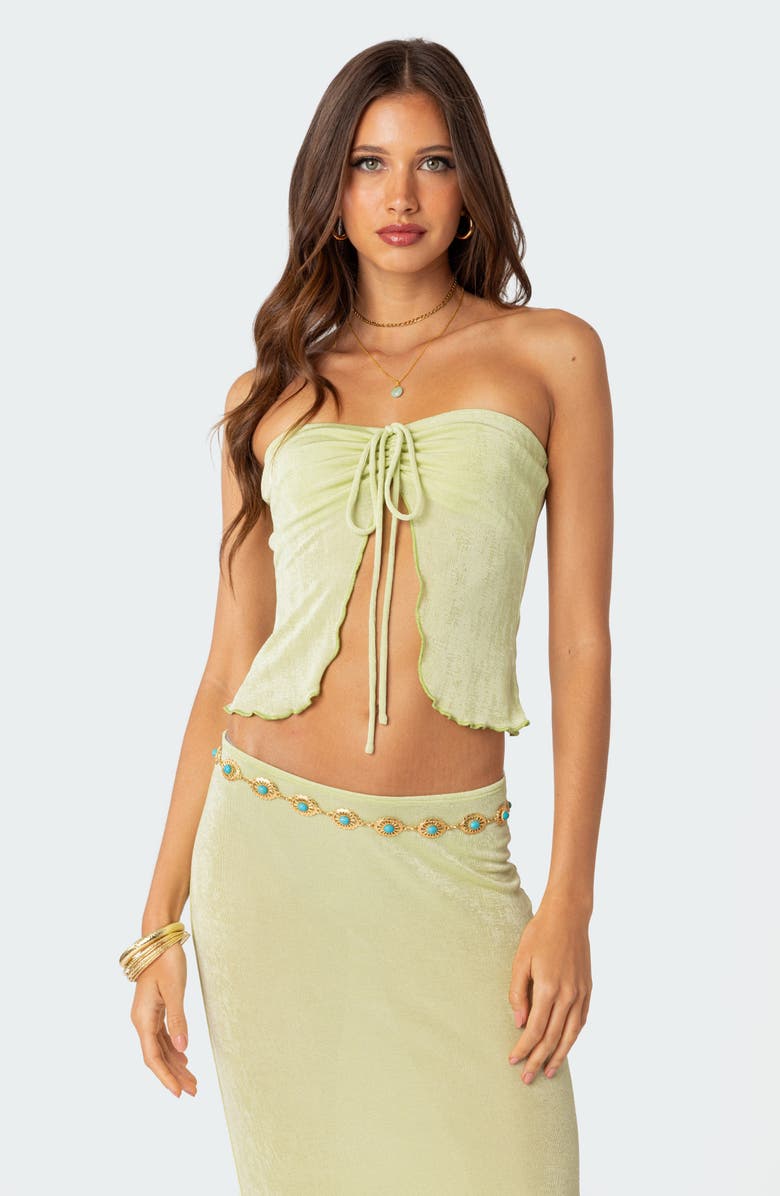 EDIKTED Milan Gathered Split Front Tube Top, Alternate, color, Green