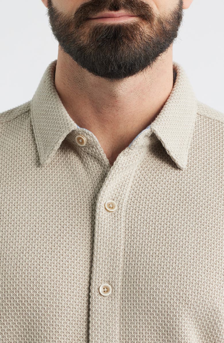 Johnston & Murphy Linden Textured Short Sleeve Button-Up Shirt, Alternate, color, Oatmeal