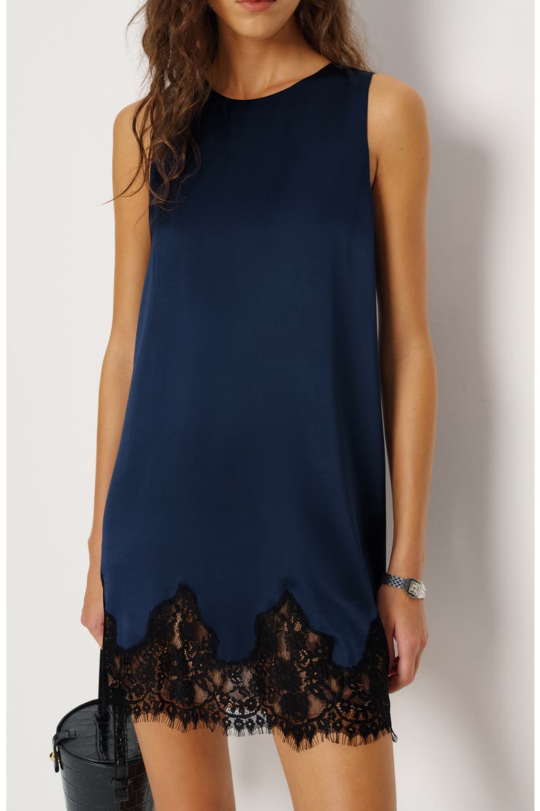 Jessalyn Sleeveless Lace Silk Minidress, Alternate, color, NAVY