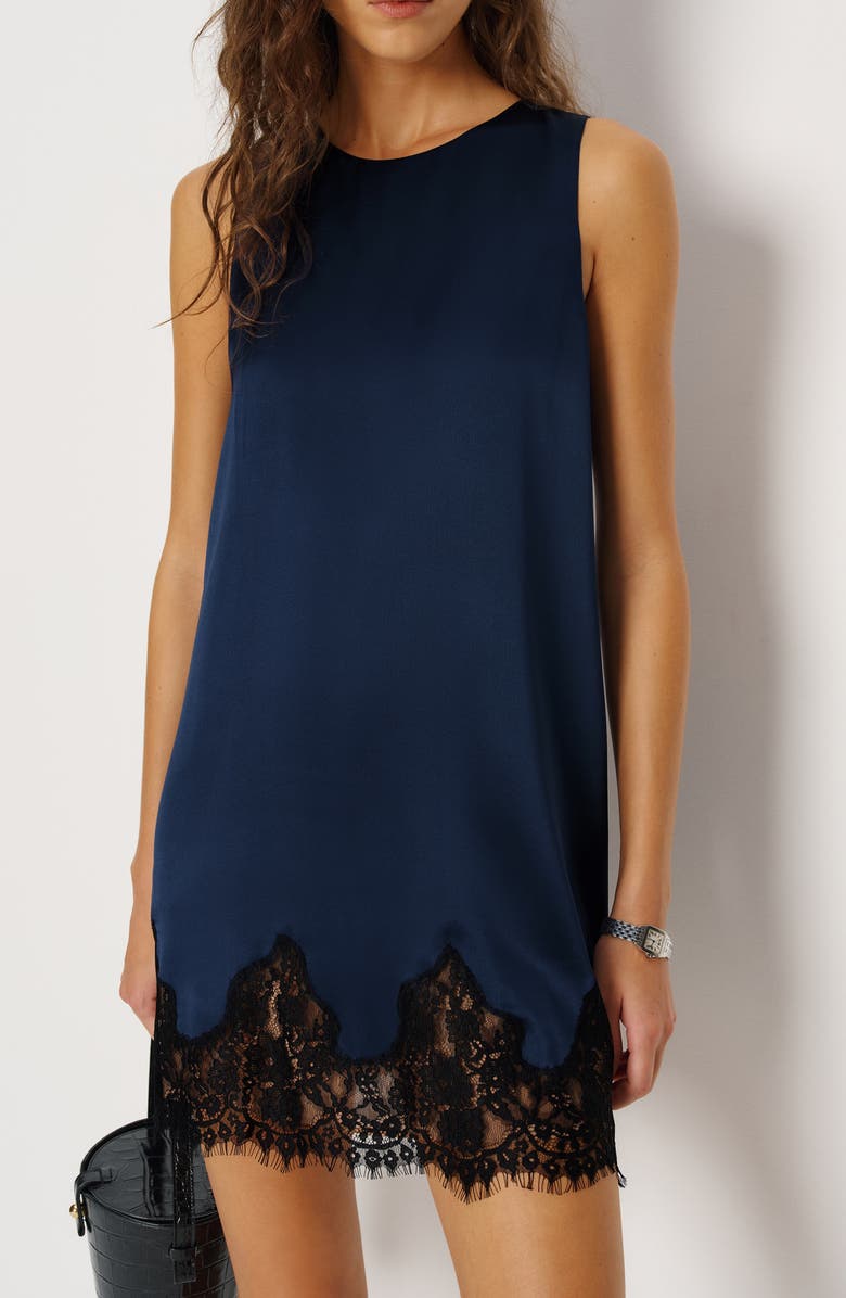 Reformation Jessalyn Sleeveless Lace Silk Minidress, Alternate, color, Navy