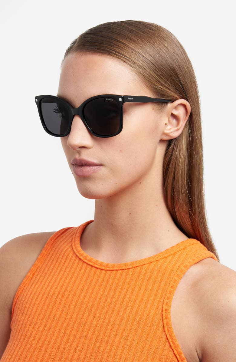 Polaroid 53mm Polarized Square Sunglasses, Alternate, color, Black/ Gray Polar