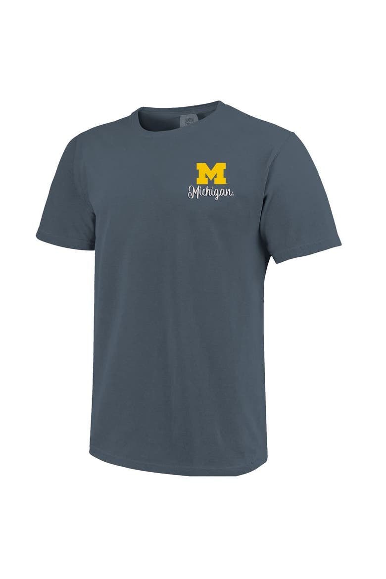Women's Navy Michigan Wolverines Comfort Colors Campus Scene Drawing Script T-Shirt, Alternate, color, Navy