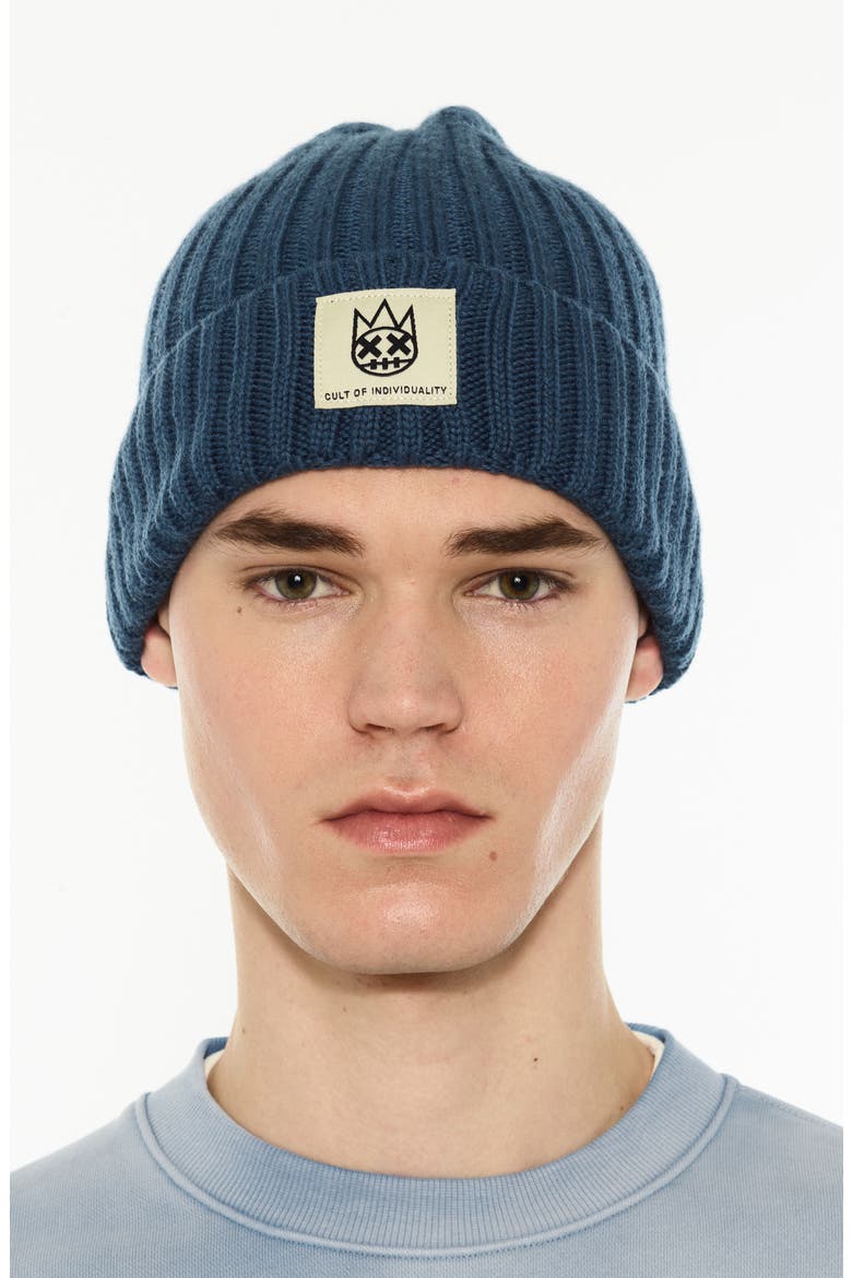 Rib Cuff Wool Blend Beanie, Main, color, BLUE STEEL