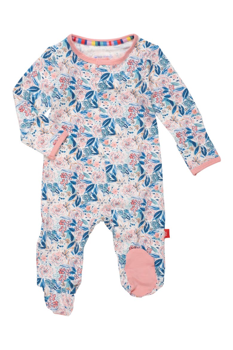 Once & Floral Print Footie, Main, color, WHITE