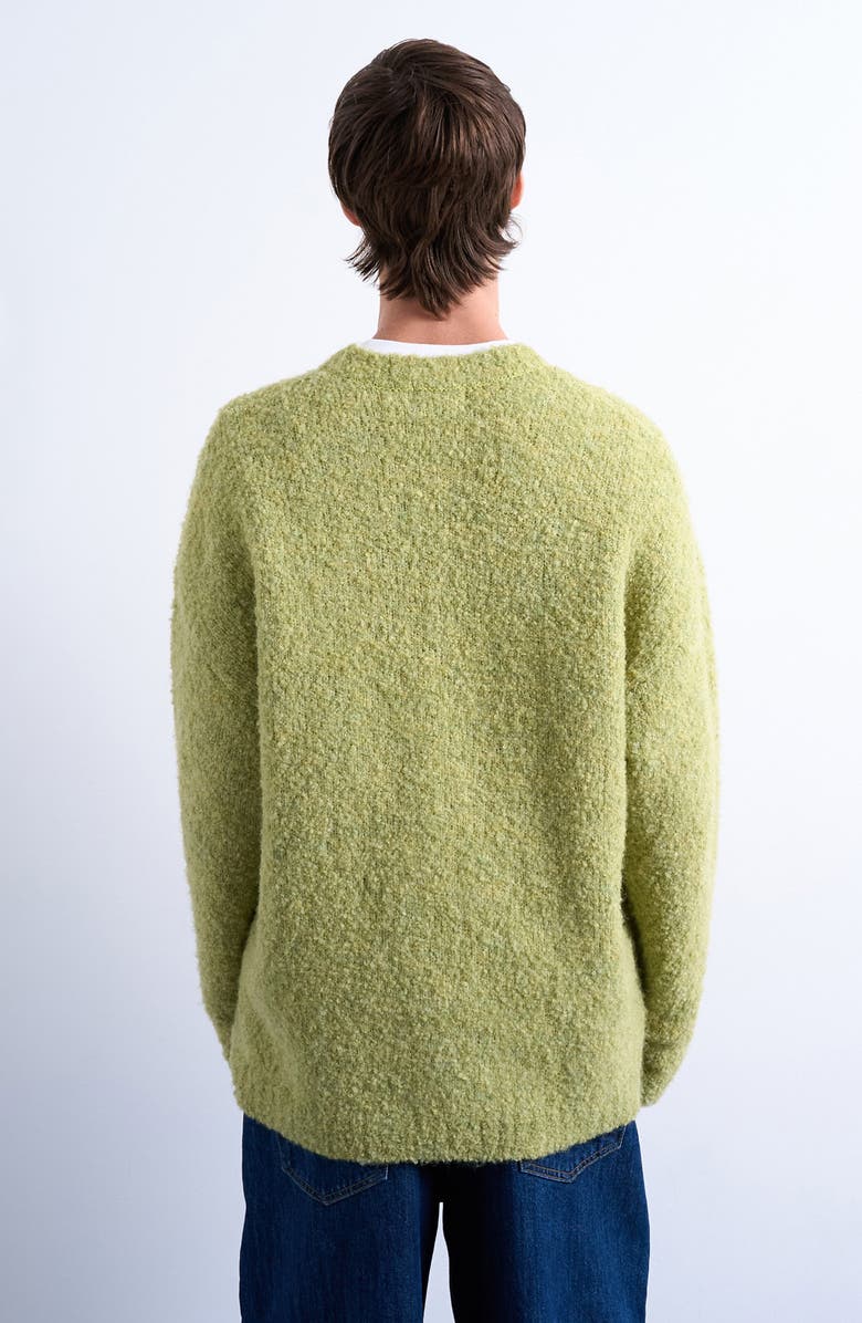 Topman Relaxed Fit Bouclé Sweater, Alternate, color, Medium Green