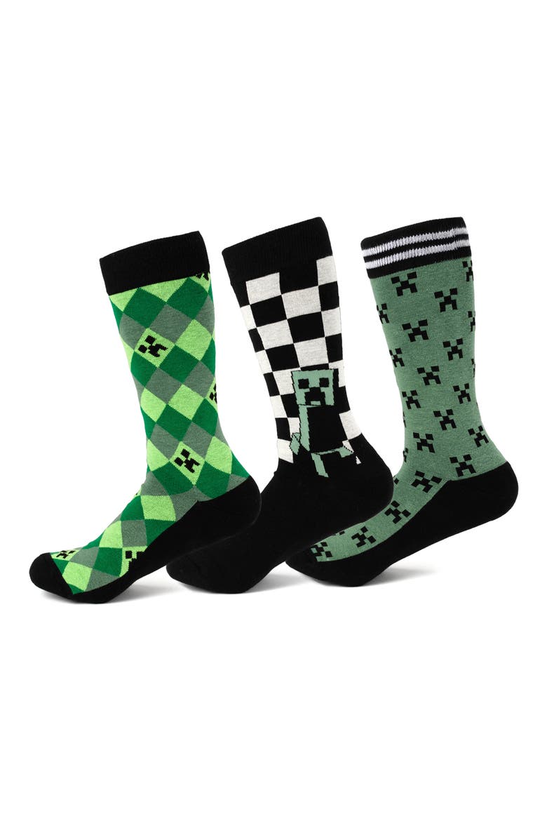 x Minecraft Assorted 3-Pack Creeper Crew Socks, Main, color, GREEN