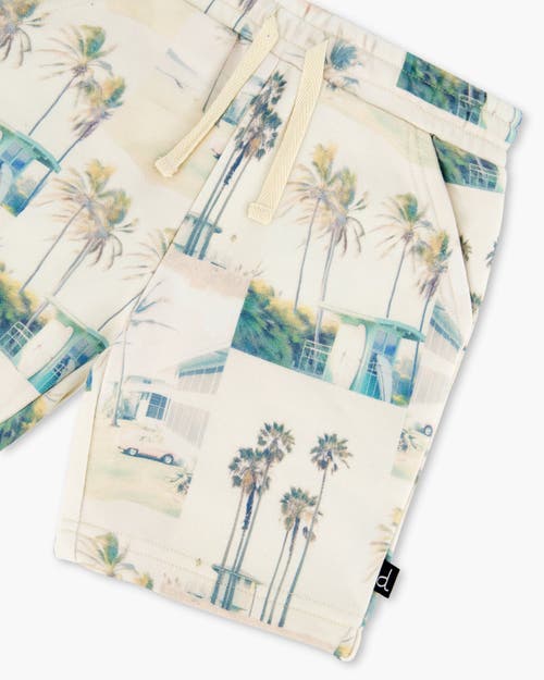 DEUX PAR DEUX DEUX PAR DEUX BOY'S PRINTED FRENCH TERRY SHORT BEIGE PALM TREE AND TEAL 