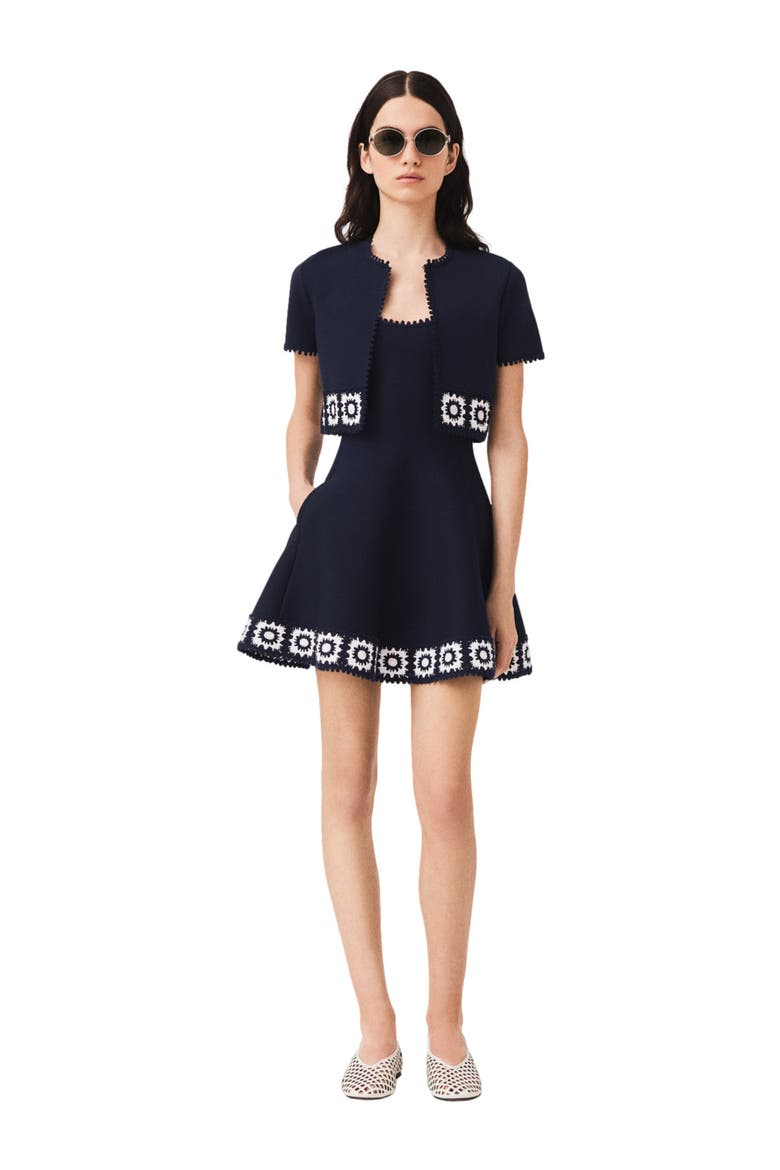 Cardigan with crochet panels, Main, color, Navy