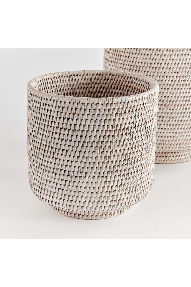 Burma Rattan Cachepots Large Set Of 2, Alternate, color, White