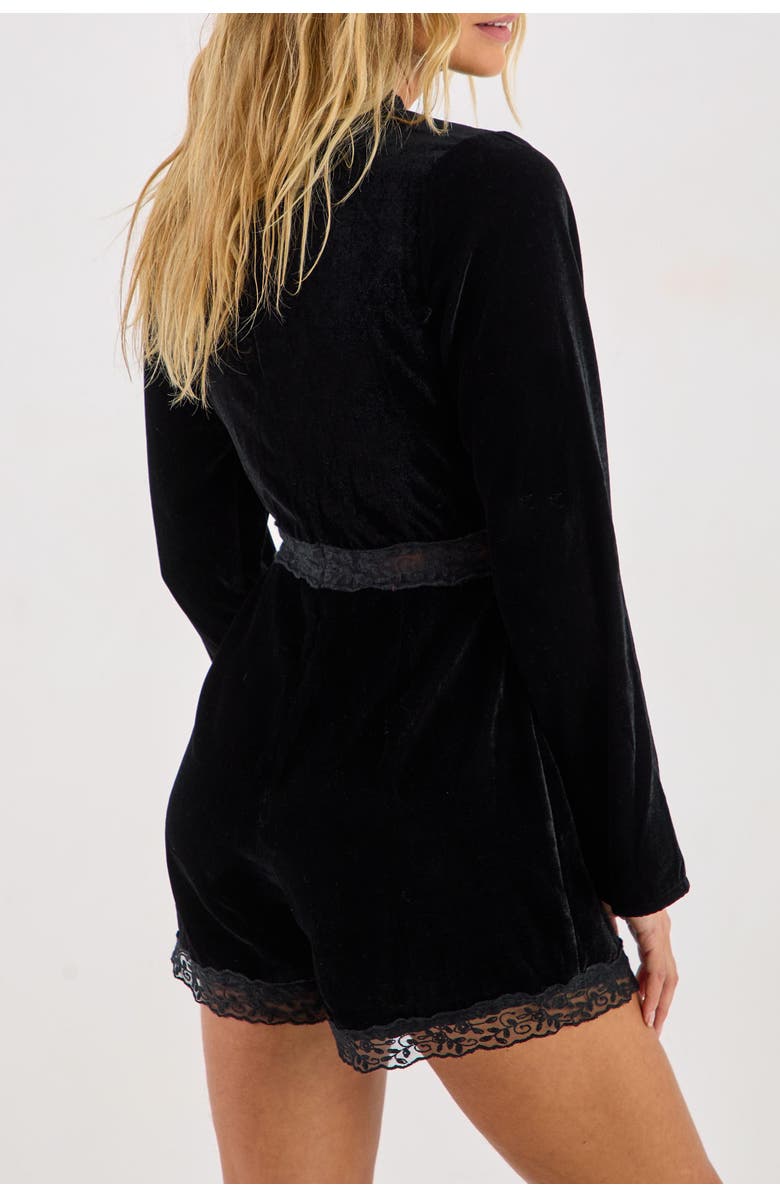 NASTY GAL Velvet Embroidered Lace Trim Romper, Alternate, color, 