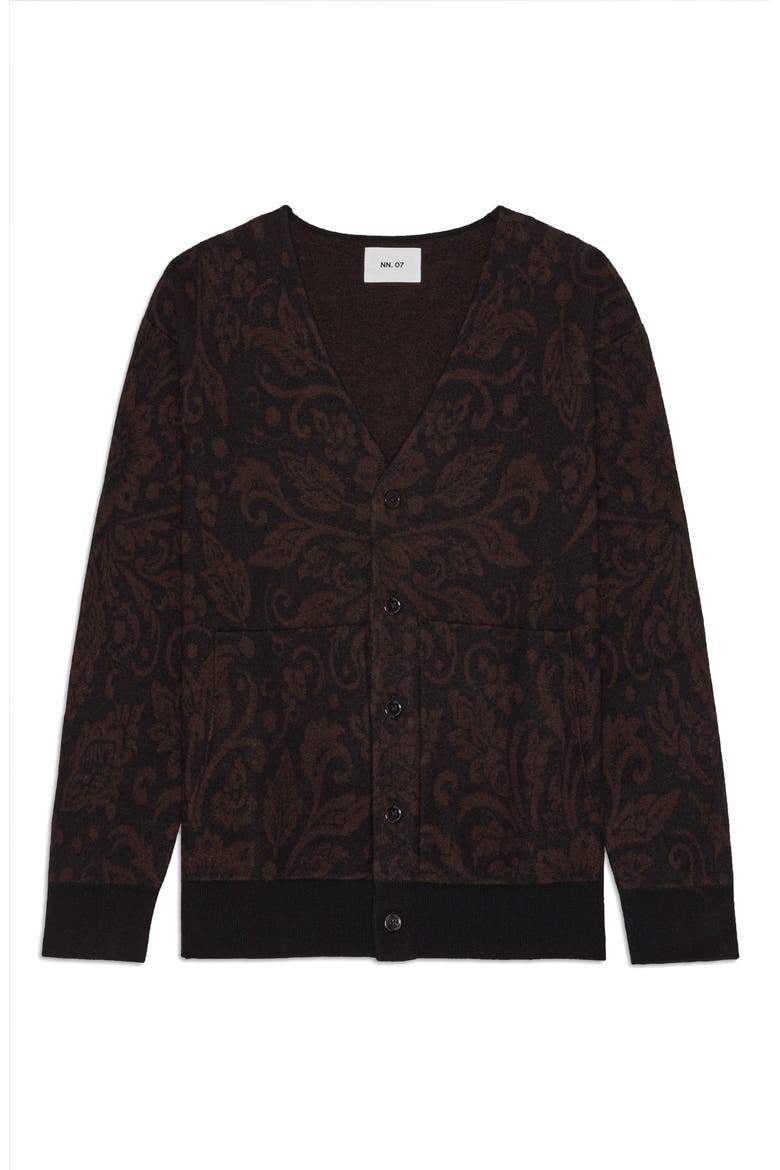 Michael Jacquard Boiled Wool Cardigan, Alternate, color, BLACK