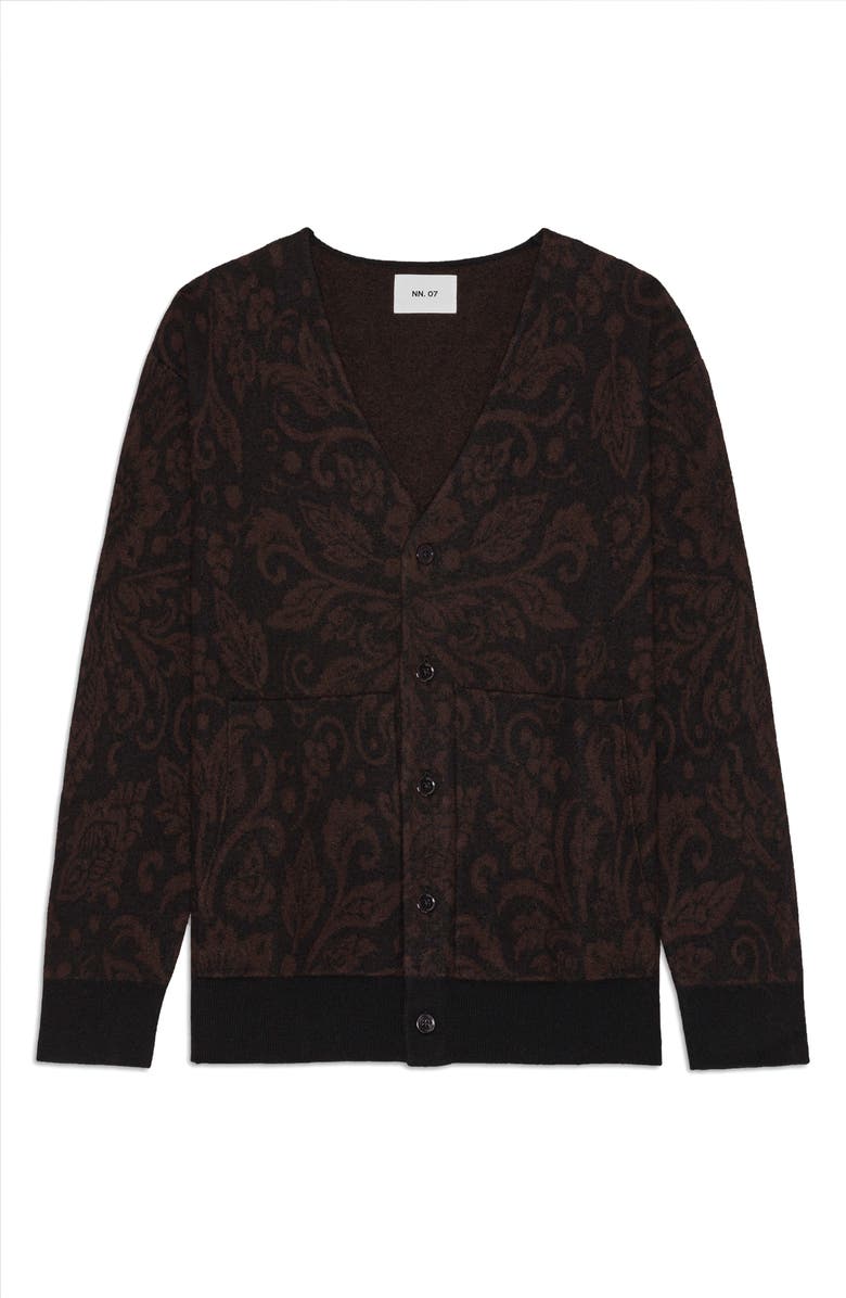 NN07 Michael Jacquard Boiled Wool Cardigan, Alternate, color, Black