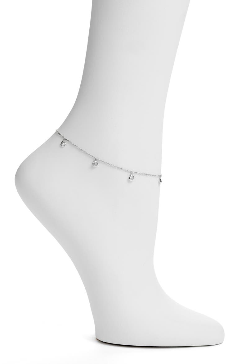 Dangling Simulated Diamond Anklet, Main, color, SILVER/ CLEAR