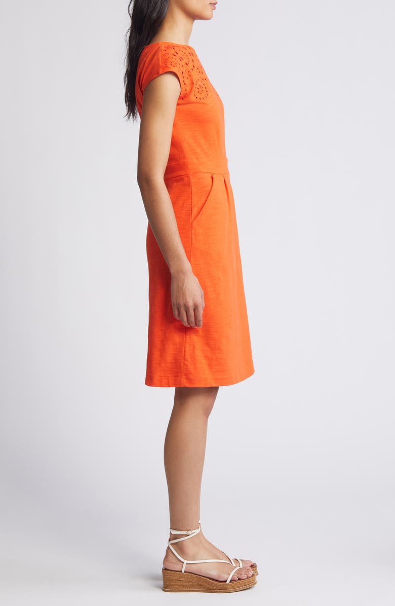 Boden Florrie Broderie Anglaise Cap Sleeve Jersey Dress, Alternate, color, Mandarin Orange