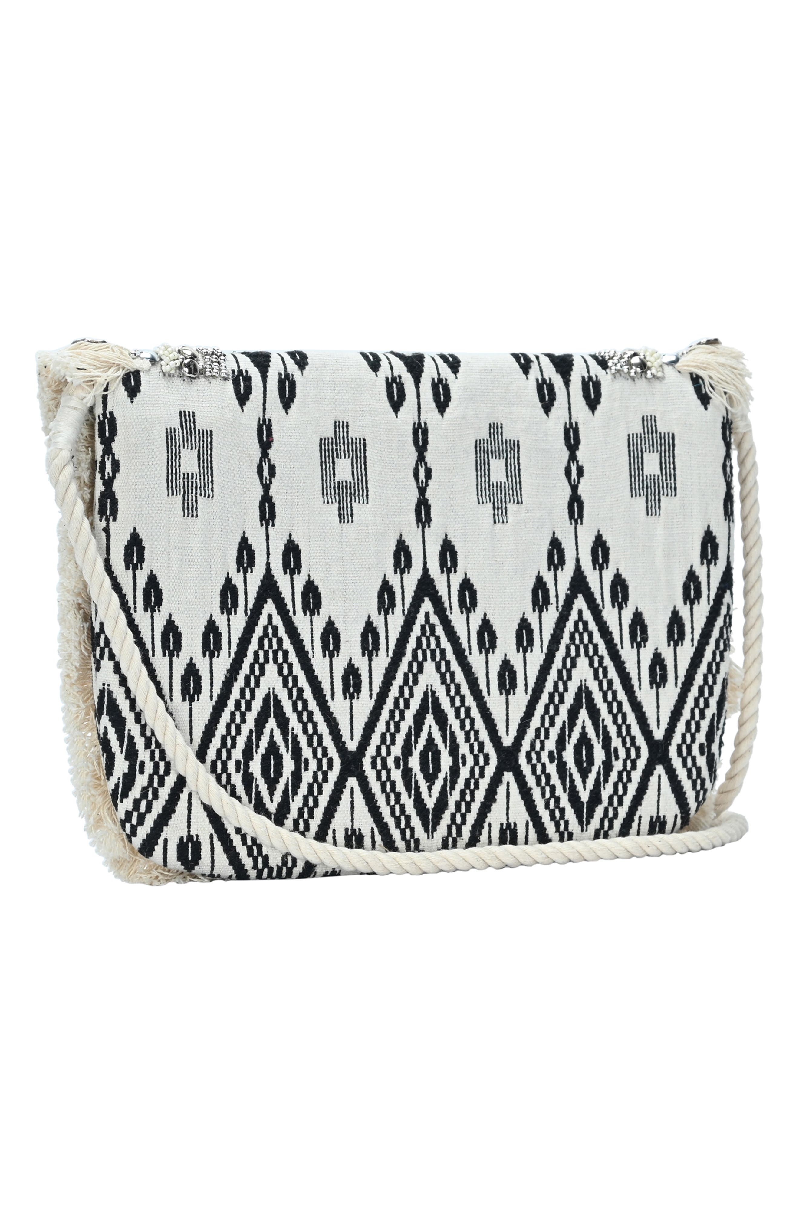 Fringe Ikat Print Canvas Clutch, Alternate, color, IVORY