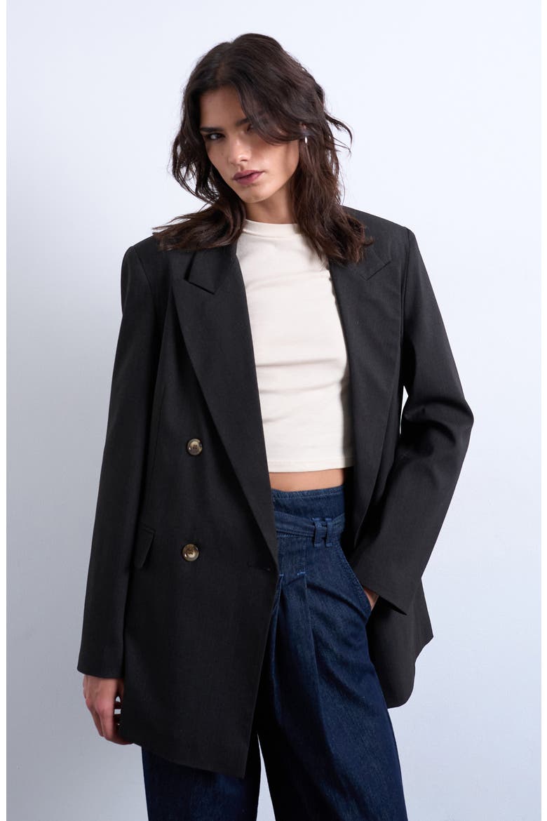 Pinstripe Double Breasted Blazer, Main, color, BROWN