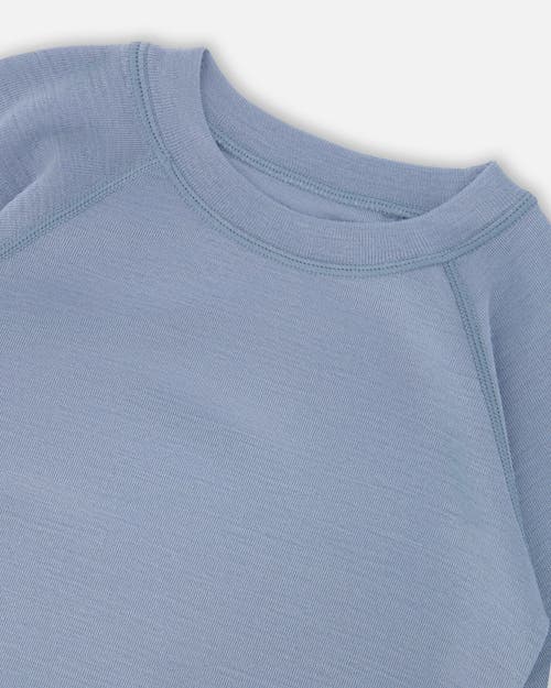 Deux Par Deux Kids Gender Inclusive Merino Wool Base Layer Set In Blue