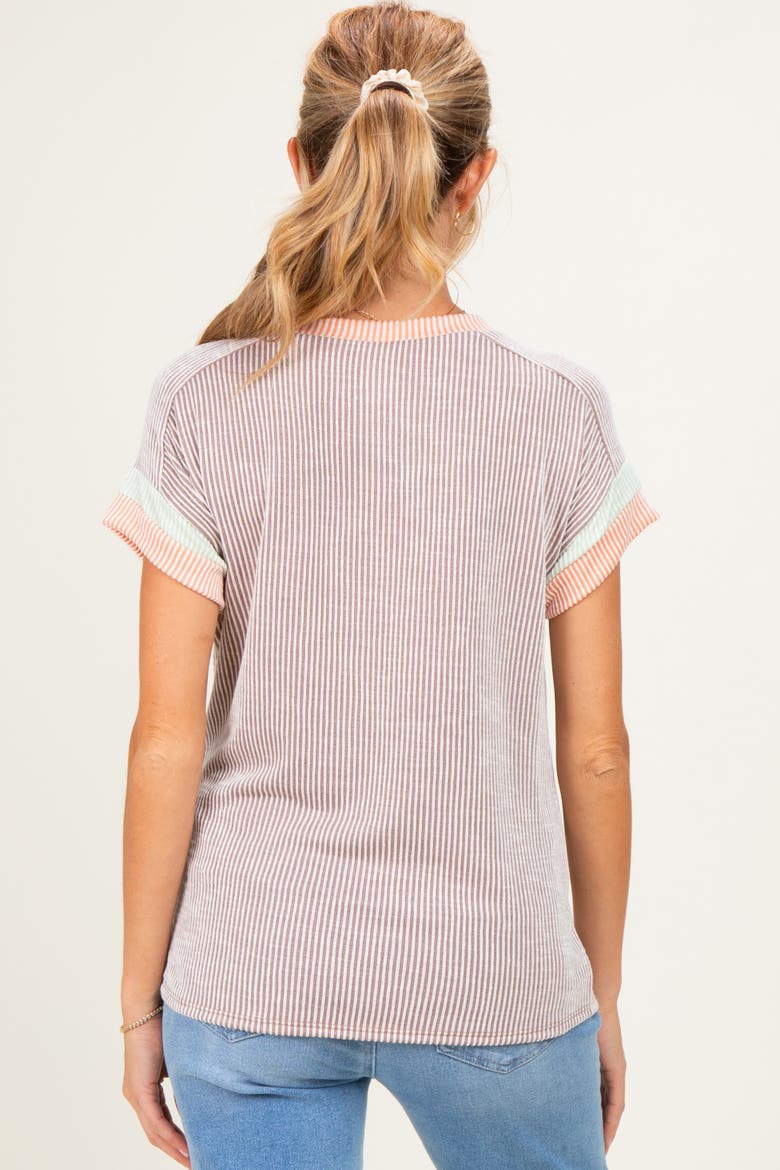 Rib Color Block Short Sleeve Top, Alternate, color, Mocha