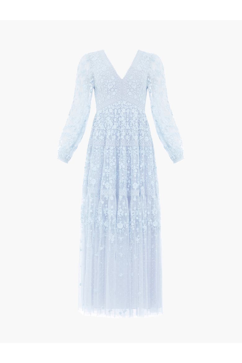Celestia Ribbon Long Sleeve V-Neck Gown, Alternate, color, Blue