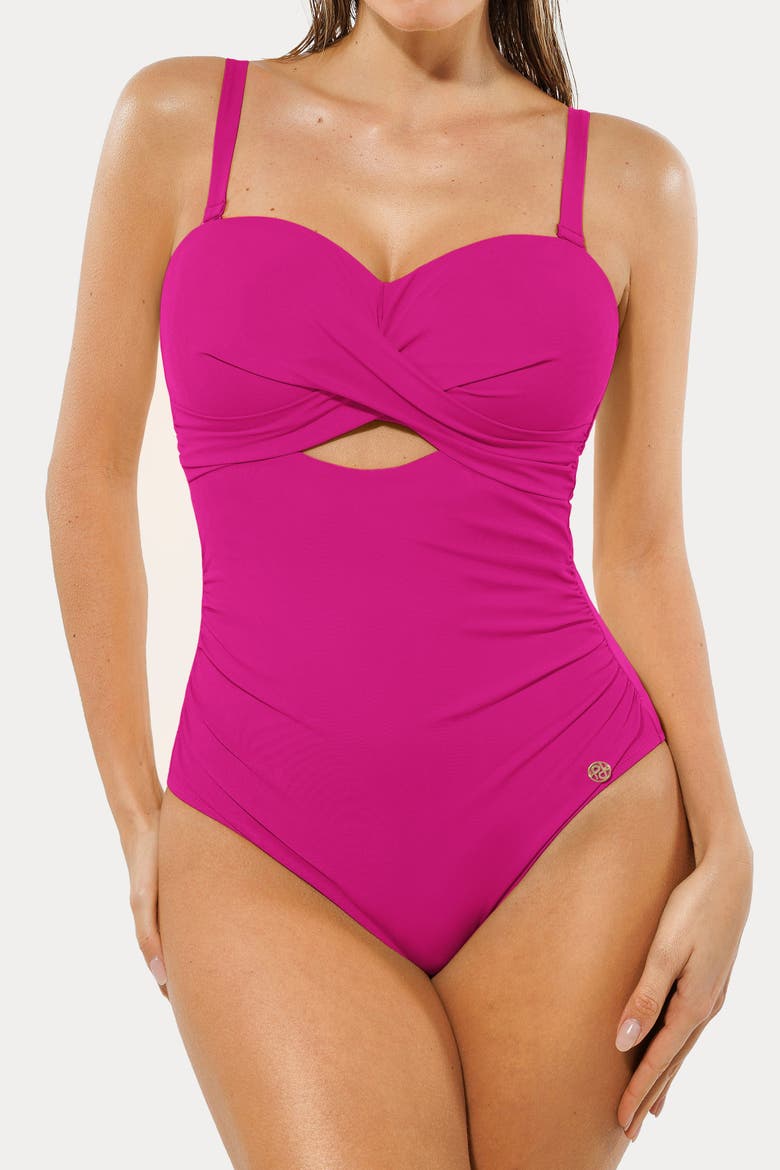 Twist Shirred Vacation & Pool Party Convertible One-Piece Swimsuit, Alternate, color, Berry