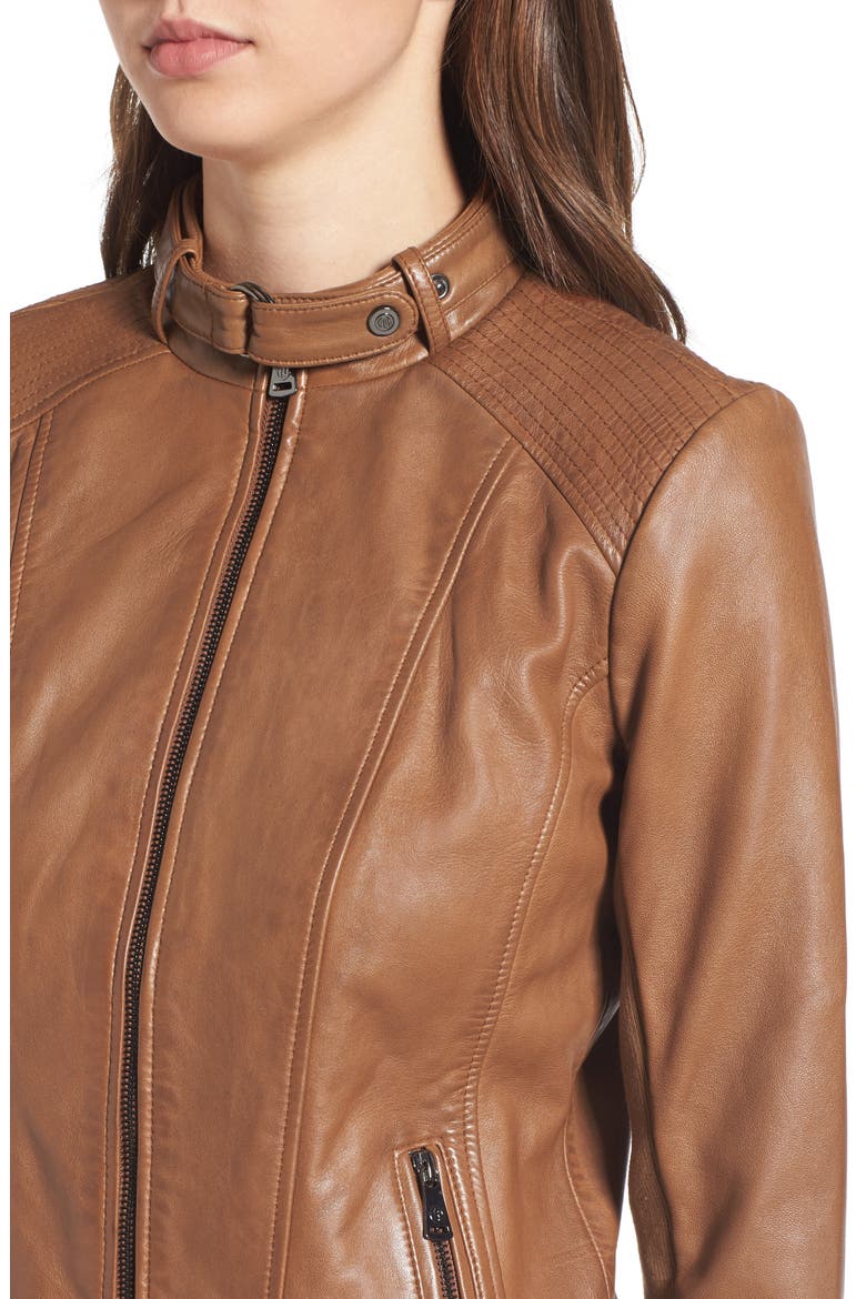 Zip Front Leather Biker Jacket, Alternate, color, NEW COGNAC