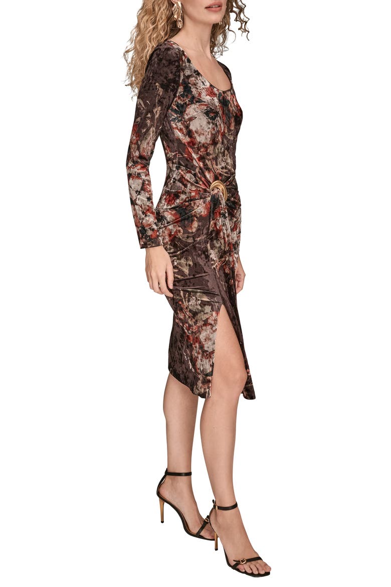 Ruched Velvet Cocktail Dress, Alternate, color, OXBLOOD MULTI