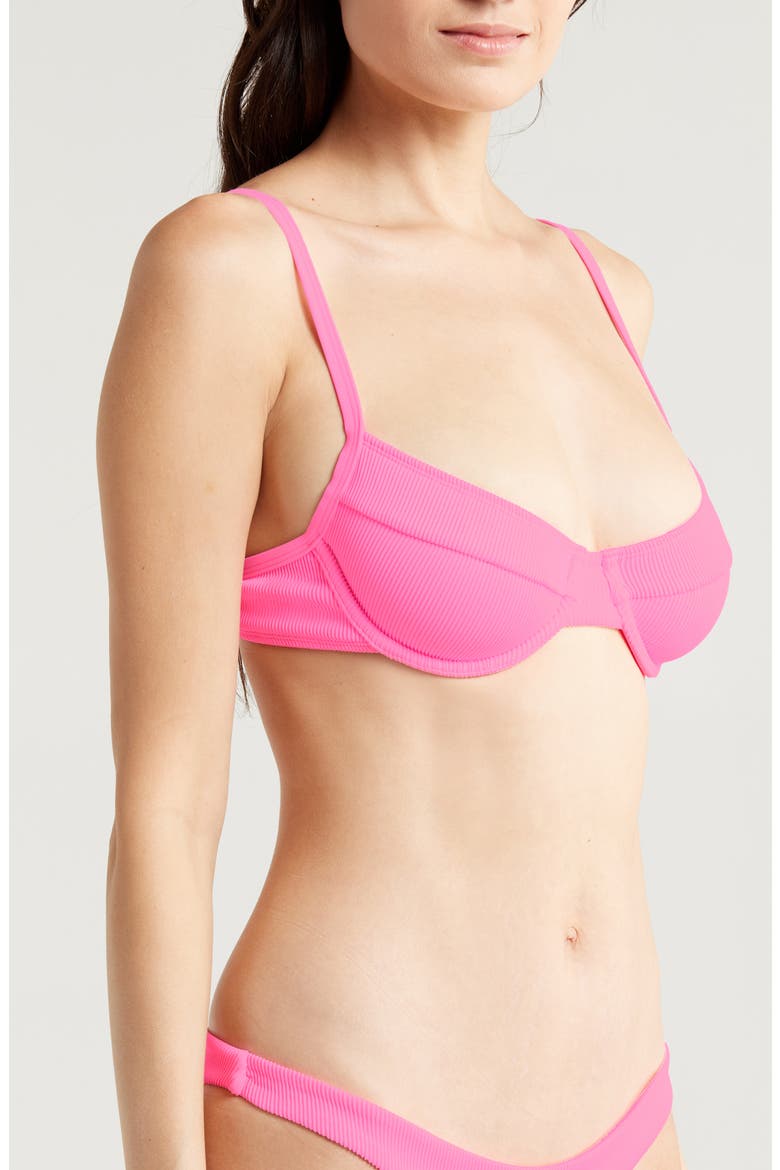 Ditzy Ribbed Underwire Bikini Top, Alternate, color, TAFFY PINK