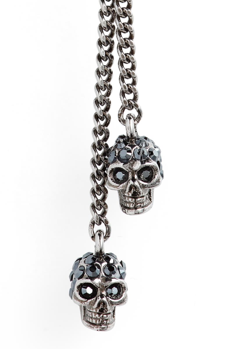 McQueen Alexander McQueen Double Skull Drop Earrings, Alternate, color,