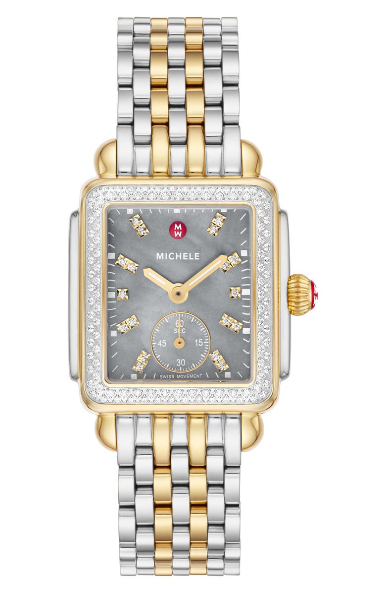 MICHELE Deco Mid Diamond Bracelet Watch,, Main, color, Two Tone