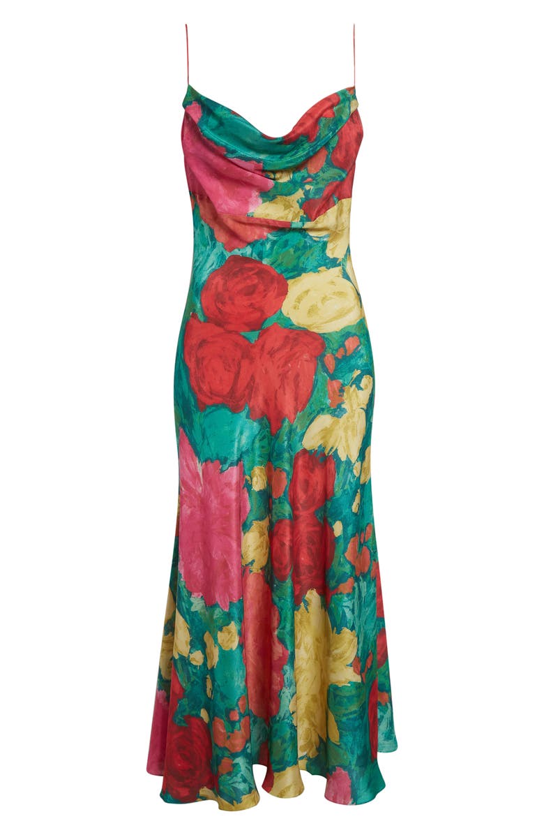 Balmain Rose Print Silk Crêpe de Chine Slipdress, Alternate, color, Ulj Green/ Multi