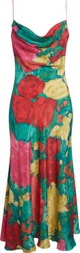 Balmain Rose Print Silk Crêpe de Chine Slipdress