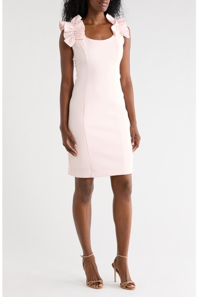 Donna Ricco Ruffle Shoulder Sheath Dress, Main, color, PETAL