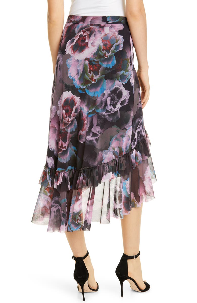 Fuzzi Floral Ruffle Asymmetrical Mesh Skirt, Alternate, color, 