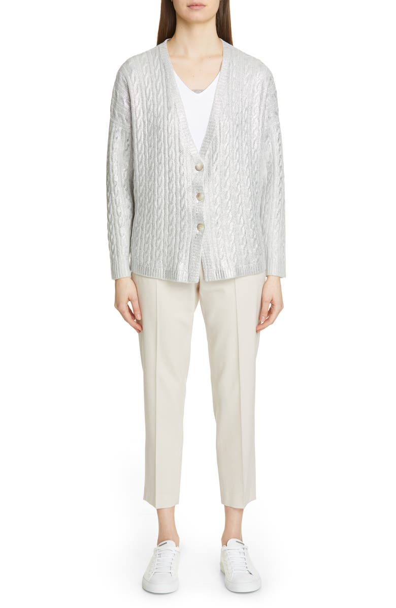 Fabiana Filippi Laminated Cashmere Cardigan, Main, color, Silver