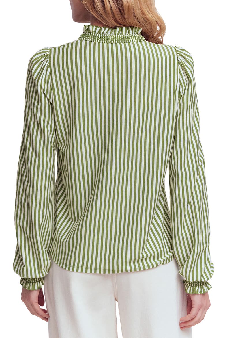 Effie Smocked Button-Up Shirt, Alternate, color, SAFARI GREEN AND IVORY STRIPE