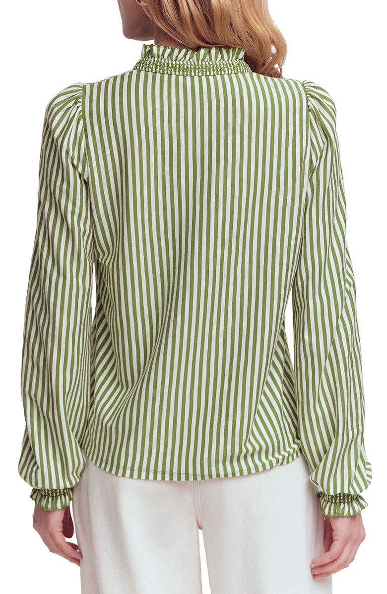 Boden Effie Smocked Button-Up Shirt, Alternate, color, Safari Green And Ivory Stripe