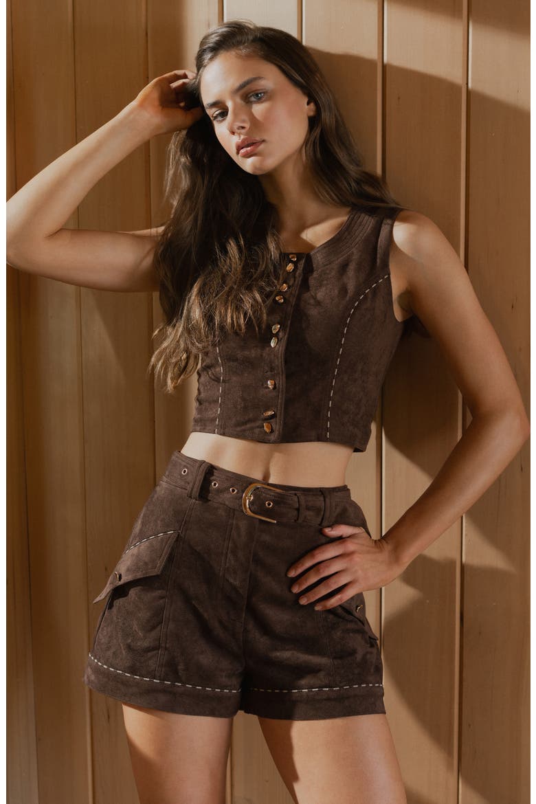 Reagan Faux Suede Shorts, Alternate, color, FUDGE BROWN