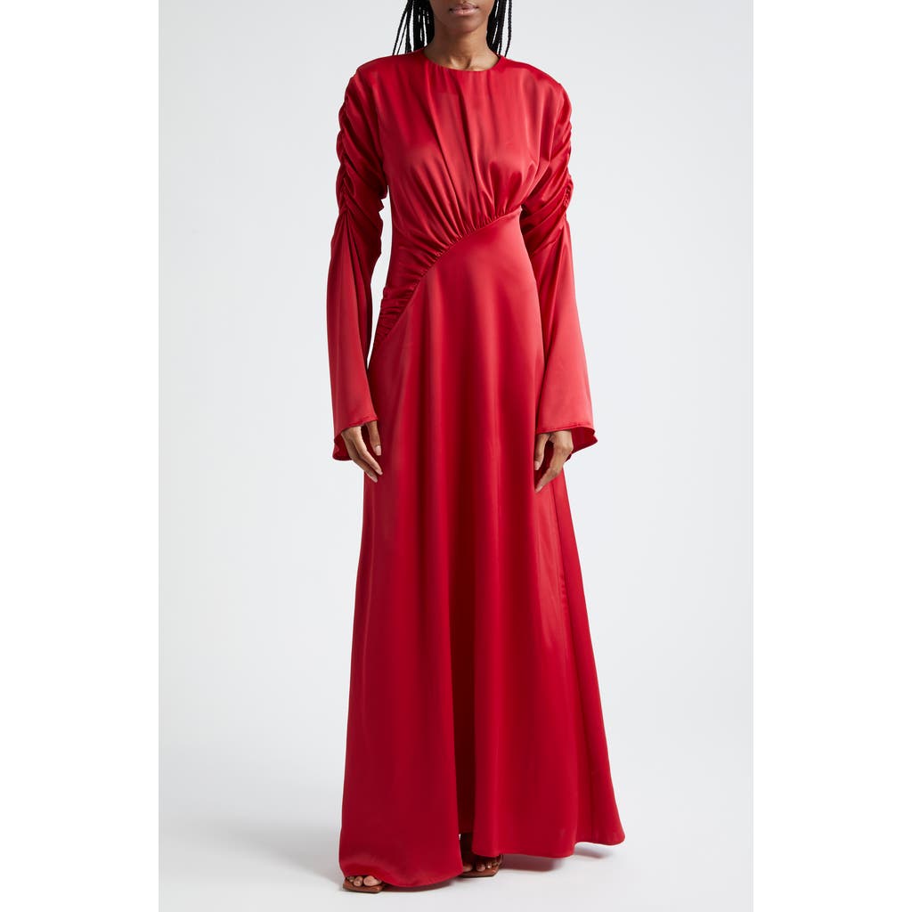 Oríré Orire The Jou Long Sleeve Satin Gown In Red