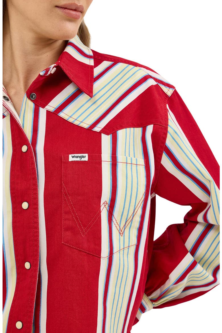 Heritage Stripe Cutoff Denim Western Shirt, Alternate, color, CHILI STRIPE