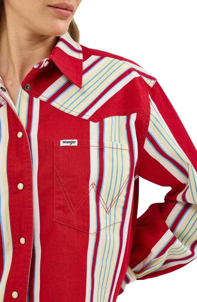 Wrangler Heritage Stripe Cutoff Denim Western Shirt, Alternate, color, Chili Stripe
