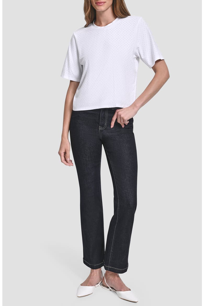Studded Cotton Blend T-Shirt, Alternate, color, WHITE