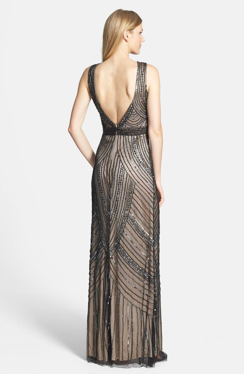 Adrianna Papell Beaded Sleeveless Mesh Gown, Alternate, color, 