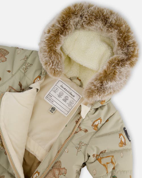Deux Par Deux Baby Boy One-piece Layette Snowsuit Designed For Car Seat Animal In Green