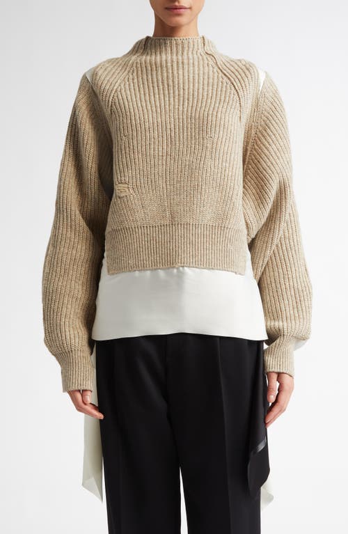 Undercover Wool Sweater with Satin Shirt Combo in Gray Beige 