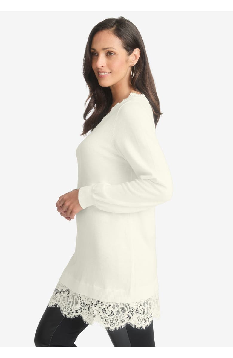Jessica London Lace Trim Pullover Sweater, Alternate, color,