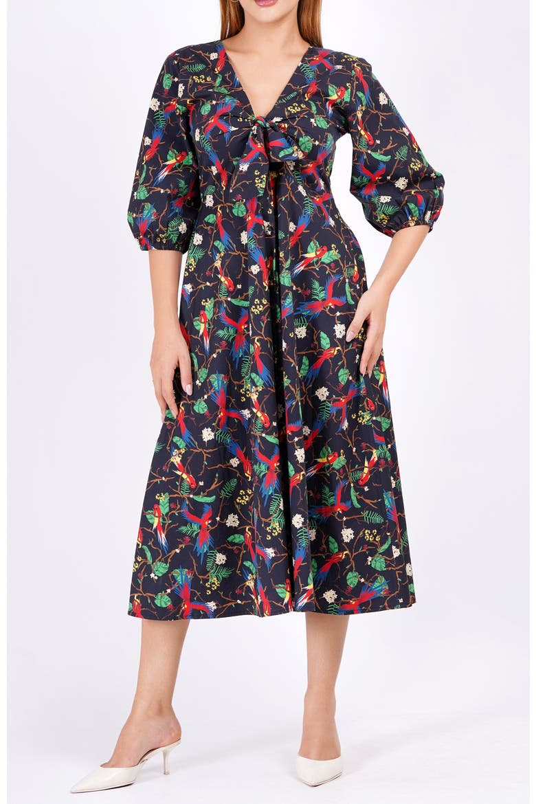 Adriana Tie-Front Midi Dress, Main, color, Macaw