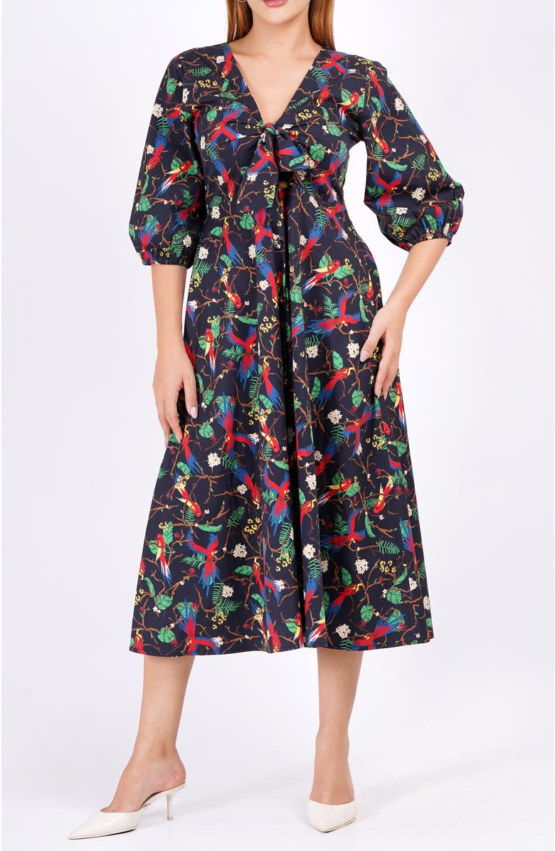 Leota Adriana Tie-Front Midi Dress, Main, color, Macaw