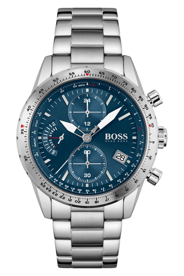 Pilot Edition Chronograph Bracelet Watch, 44mm, Main, color, BLUE