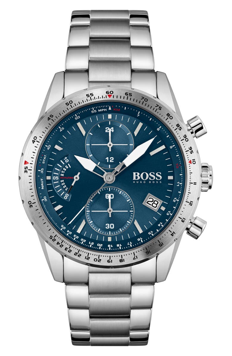 BOSS Pilot Edition Chronograph Bracelet Watch, 44mm, Main, color, 